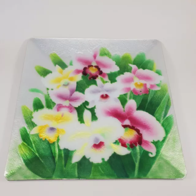 VTG Ando Cloisonne Large 12" Serving Plate with Orchid- Enemeled Metal Decor EUC