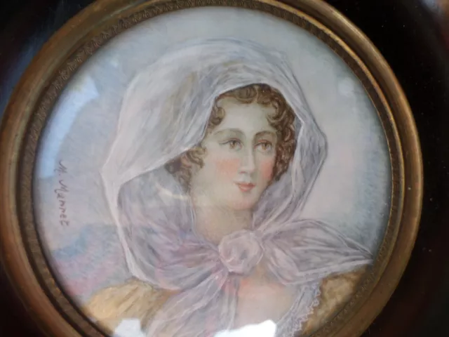 PEINTURE-Miniature-Portrait femme-signé  M. Marret- fin XIXe- cadre -painting