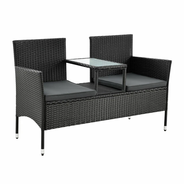 POLYRATTAN GARTENMÖBEL GARTENBANK Rattan Sitzbank mit Tisch Sitzgruppe