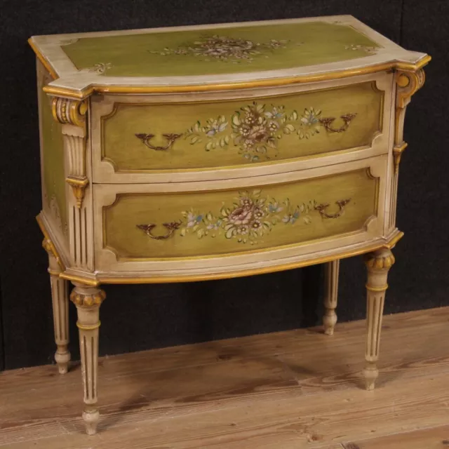 Commode bois laqué peint chiffonier style ancien 2 tiroirs meuble 20ème siècle