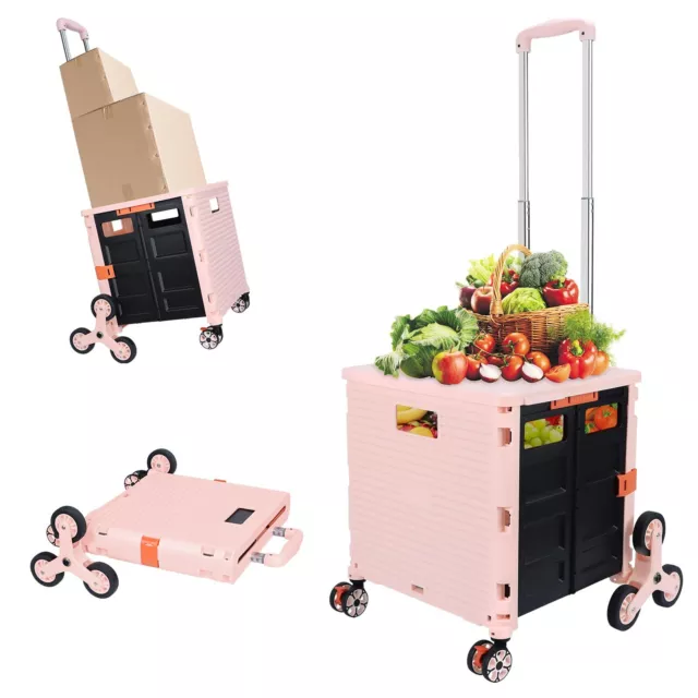 FELICON SELORSS Folding Utility Cart Portable Rolling Crate Handcart with Sta...