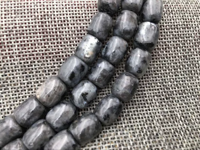 Natural 9x11mm Black Gray Labradorite Gemstone Drum Cylinder Loose Beads 15" AAA