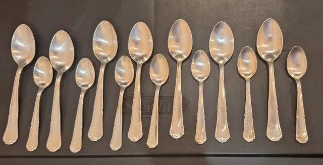 Vintage German 800 Silver Plate Old Spoon Set Of 14 Spoons