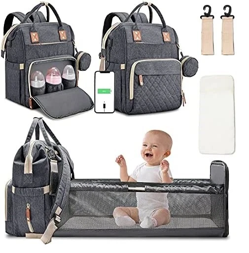 Multi-Functional Baby Diaper Bag Backpack with Bassinet Changing Station Crib 16
