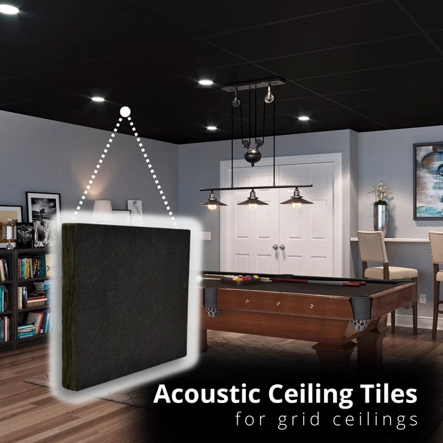 Black Theater Acoustic Drop Ceiling Tiles 24"x48"x2" Sound Absorbing, 5 pcs