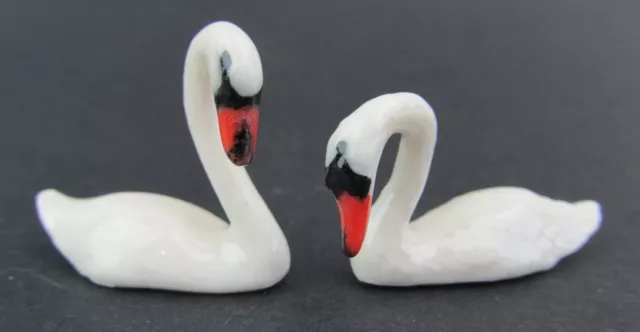 Miniature Porcelain Hand Painted Bird Figurine -Swan White (Tiny) Set/2