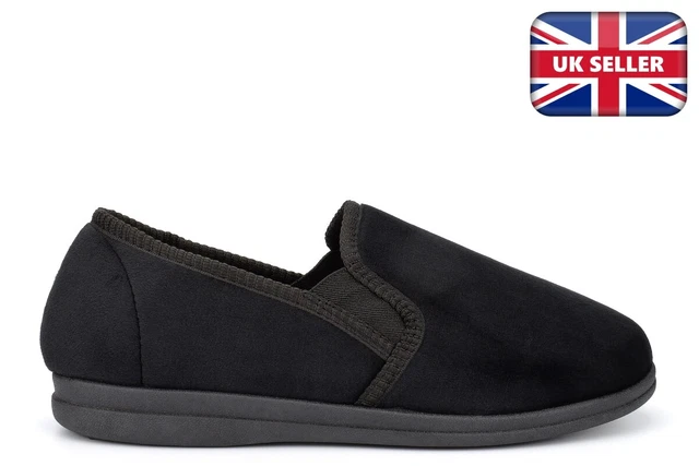 Pantofole slip on da uomo in memory foam da uomo nere taglie 6-14