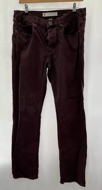 River Island Burgundy Red Jeans Size W32” L32” Slim Leg Denim Cotton Blend Men