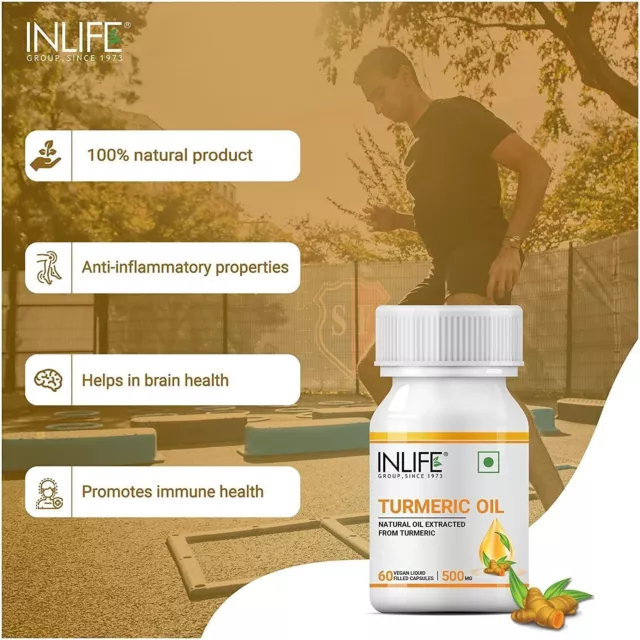 INLIFE Turmeric Oil 500mg (60 Veg Capsules) Antioxidant & Natural Detoxifier