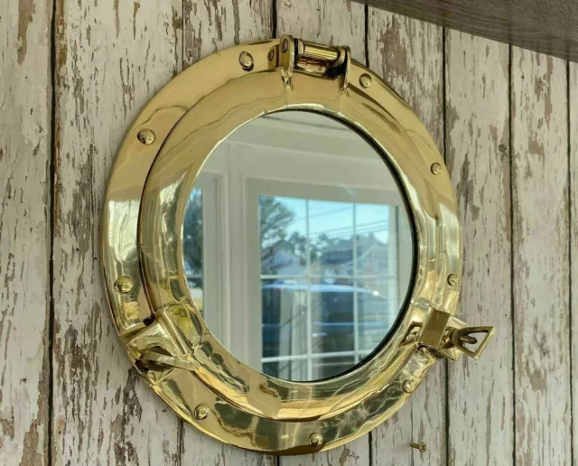 12  Brass Porthole Mirror ~ Nautical Maritime Wall Decor ~ Ship Cabin Window