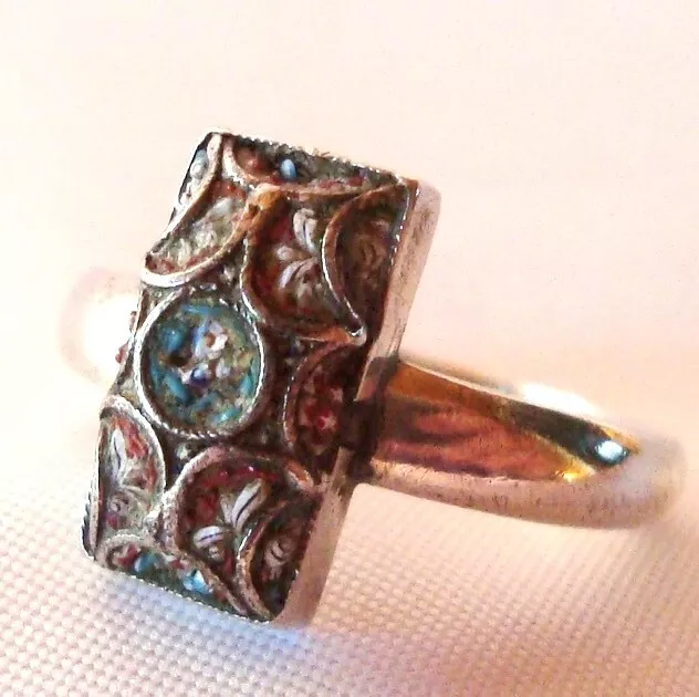 Rar alter Millefiori Ring Silber Micromosaik um 1900 old silver / CA 943