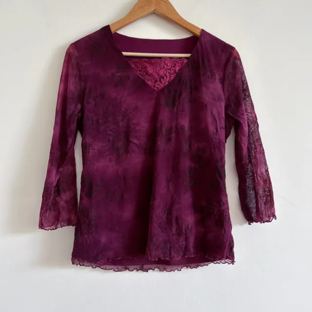 Vintage Purple Maroon Whimsygoth Style Top Mesh Lace 90s y2k Floral