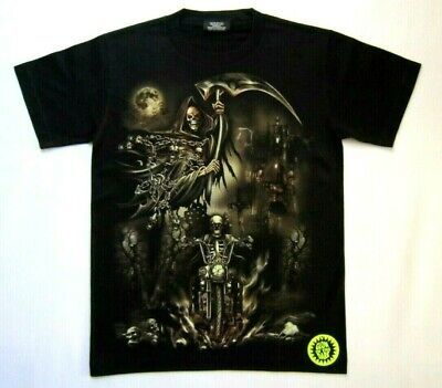 Grim Reaper Death/Skull/Skeleton/Motorbike/Biker/Gothic/Rock/Metal Men T-Shirt