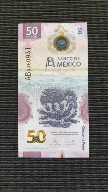 MEXICO 50 Pesos 2021 P133a.1 UNC Polymer Banknote