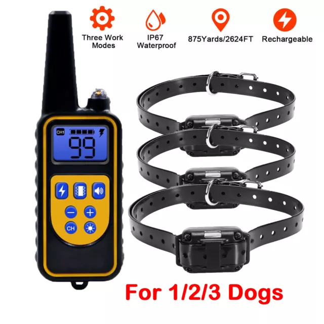 2625FT Remote Dog Shock Training Bark Collar Rechargeable Waterproof Pet Trainer