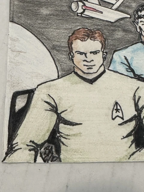 CAPT KIRK SPOCK 1/1 ACEO Original Ink Drawing 2.5”x 3.5” High Quality ...
