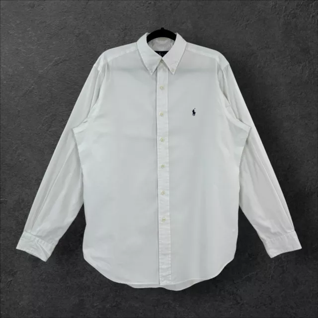 Ralph Lauren Shirt Mens 16 34/35 White Long Sleeve Cotton Blue Polo Pony