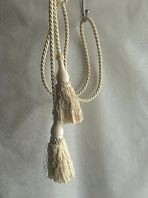 ROPE (1) CORD DRAPERY CURTAIN TIE BACKS WITH TASSEL Satin  Cream Taupe  80"+20"
