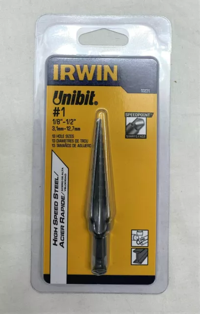 Irwin Tools Unibit #1 1/8-Inch to 1/2-Inch Step-Drill Bit, 1/4-Inch Shank 10231
