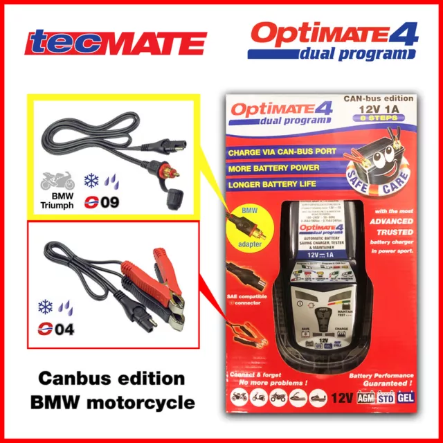 Chargeur de Batterie Moto [TECMATE] Optimate 4 Canbus Édition Avec Raccord BMW