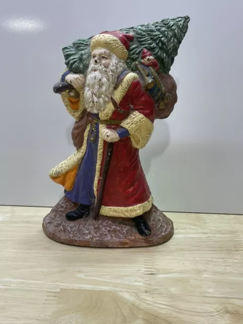 Vintage Heavy Cast Iron Door Stop Santa Claus Christmas Hand Painted 8.5”