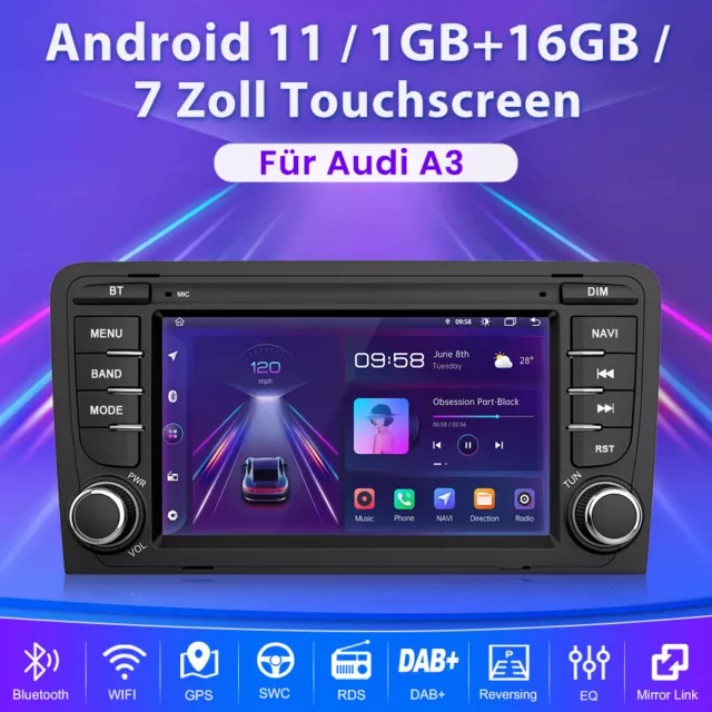 Para AUDI A3 8P 2003-2012 Android 12 Radio de coche GPS Navegador WIFI 1+32GB USB DAB+ DSP 3