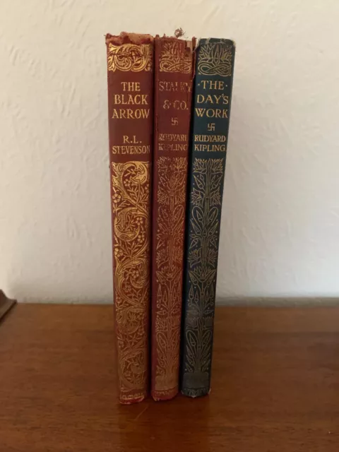 3 antique books Macmillan Kipling, Stevenson, 1920s collectable books