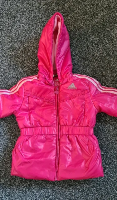 Baby Toddler girls pink winter padded Adidas coat jacket 12-18 months