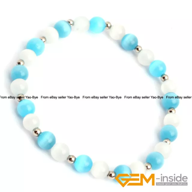 Assorted Cat Eye's Round Beaded Stretchy Bracelet 7" Christmas Gift 6mm Handmade