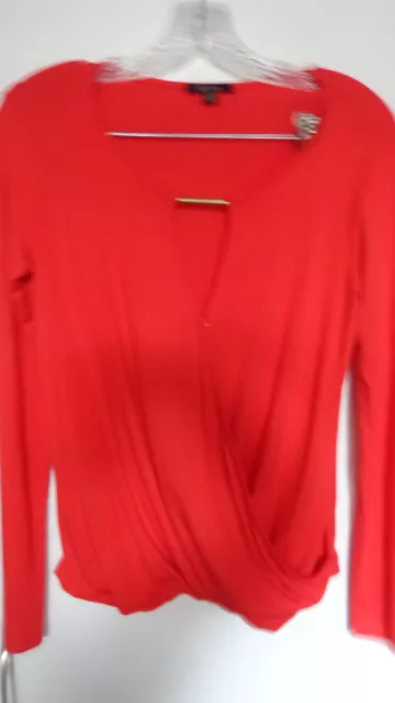 Ella Moss Long Sleeve RED CORAL MODAL SURPLICE Top Blouse Size XS