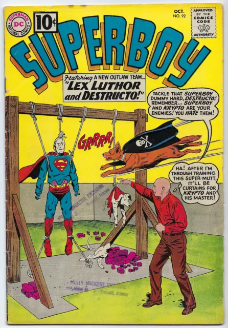 Superboy 92 1961 VG+ 4.5 Swan-c/a Luthor-or retold Krypto's Arch-Enemy Destructo