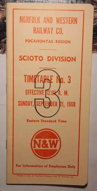 1969 Norfolk & Western Railroad RR Employee Timetable No. 3 Scioto Division VTG