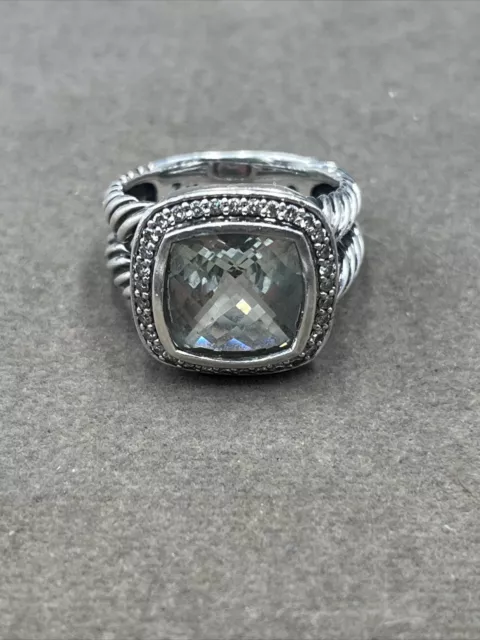 David Yurman Sterling Silver 11mm Albion Ring Prasiolite & Diamond size 7 H35