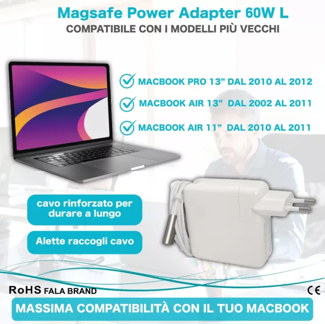 Caricatore 60W Tipo L Alimentatore Compatibile Macbook Pro Air  Magsafe 1 Retina 3