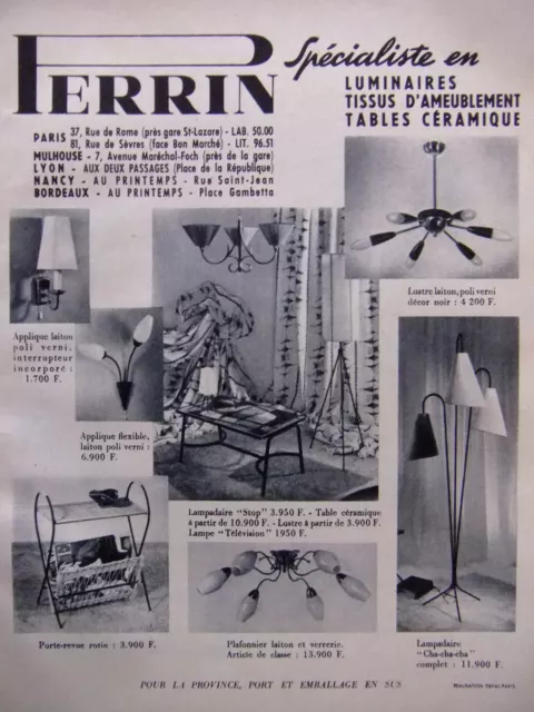 Publicité 1959 Perrin Spécialiste En Luminaires Tissus Ameublement- Advertising