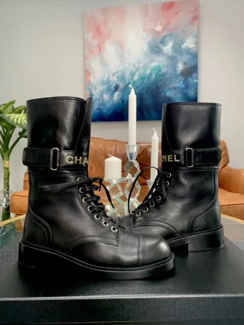 Chanel Black Leather Combat Boots FOR SALE! - PicClick