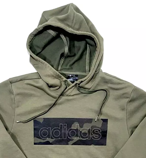 Adidas Mens Hoodie Sweatshirt Medium Olive Green with Camo  Logo Kangaroo Pocket