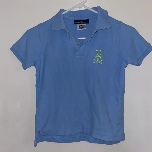 Psycho Bunny Youth Boys Teal Blue Short Sleeve Pima Cotton Polo Shirt Size S