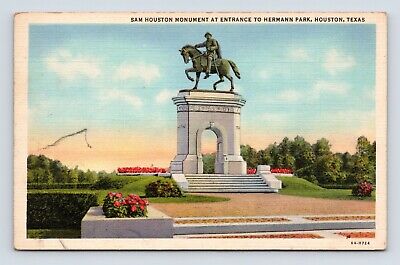 Sam Houston Monument Hermann Park Houston Texas TX UNP Unused Linen Postcard D17