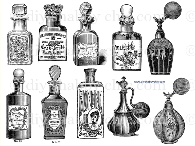 Waterslide Glass Decal Image Transfer Vintage Antique Perfume Bottles Atomizer