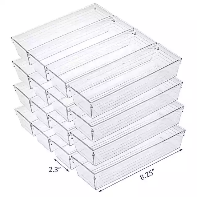 Kingrol 12 Pack Clear Drawer Organizers, Drawer Divider Storage Bins,