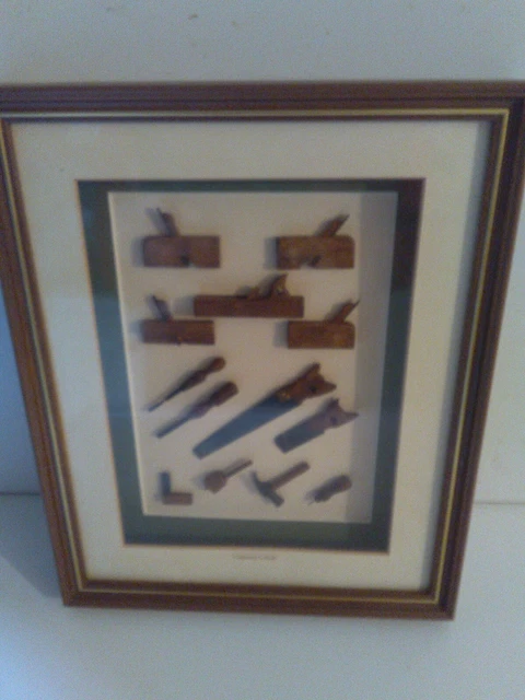 Stunning Framed Collection Of 13 Miniature Carpenters Tools.