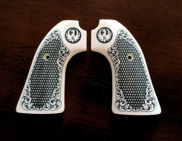 Ivory Floral Scroll Ruger Vaquero Blackhawk Wrangler Grips Checkered Engraved