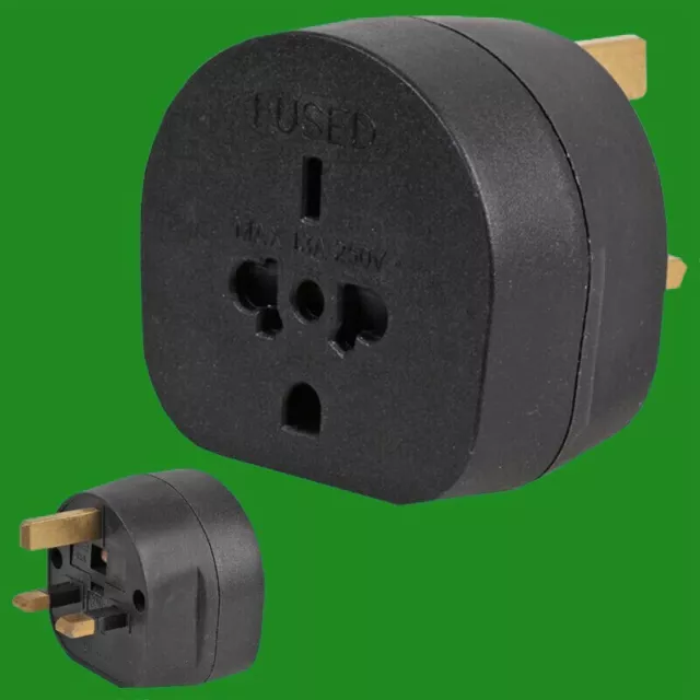 Worldwide Black for 13AGB 3 Pin Travel Socket Sector Adapter, USA Europe