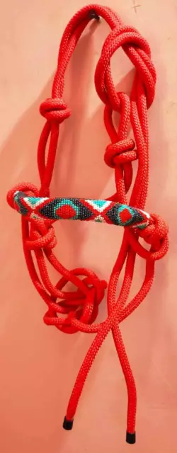 Nylon Cowboy Rope Halter Horse Tack Equine Nose Band Cover by Beaded Inlay Red