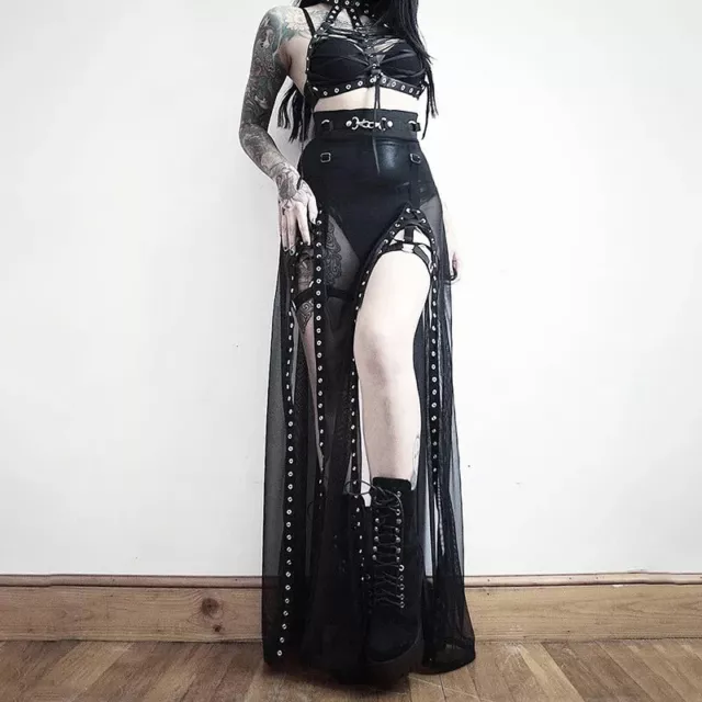 Women Techwear Rock Röcke Damen Tech Wear Cyberpunk Gothic Mesh Punk Ravewear