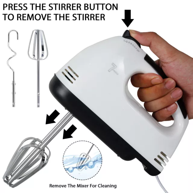 Electric Handheld Whisk 7-Speed Hand Mixer Egg Beater Cream Cake Blender UK Plug 2