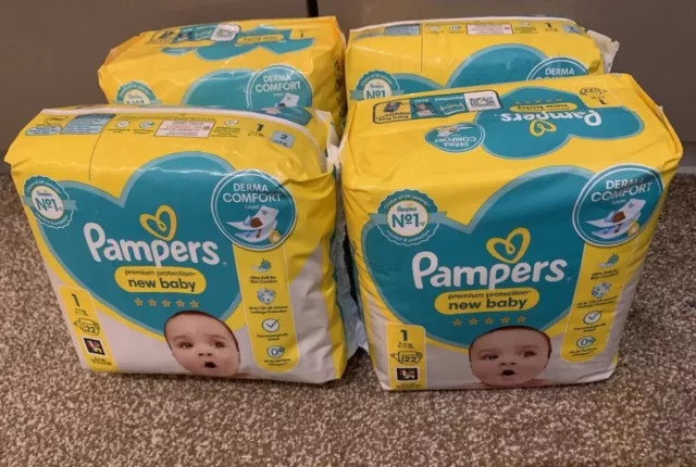 4x Pampers New Baby Premium Protection Size 1 Nappies Carry Pack 22 - TOTAL 88