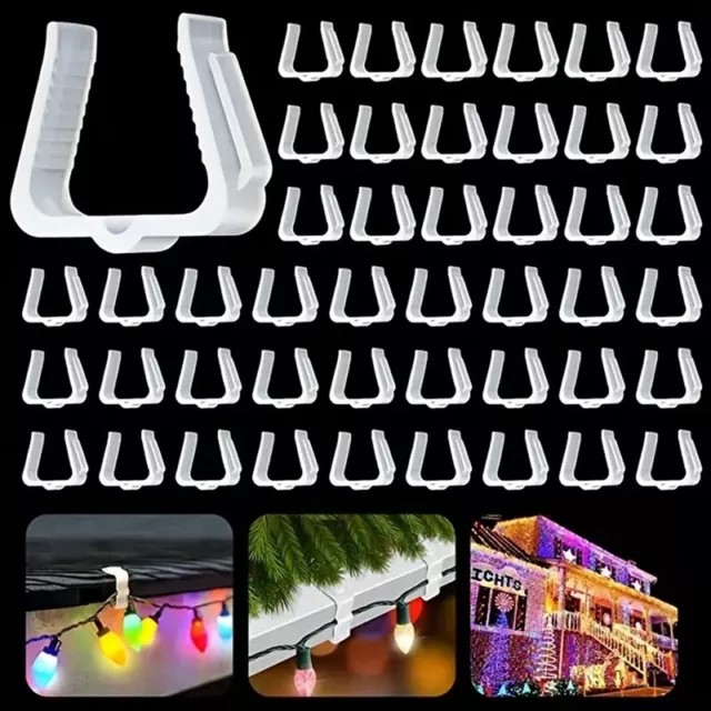 50 Pcs Christmas Light Hanger Hooks 1 5/8 Inch Fascia Boards Clips Plastic2165