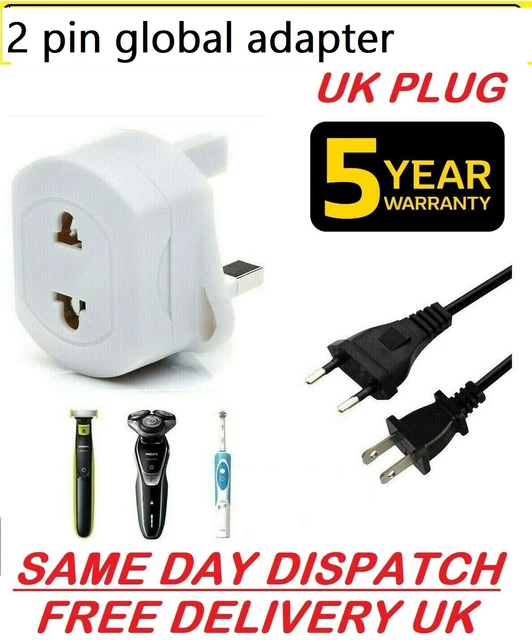 2PIN TO 3PIN UK Shaver Adapter Plug Socket Converter EU European Euro